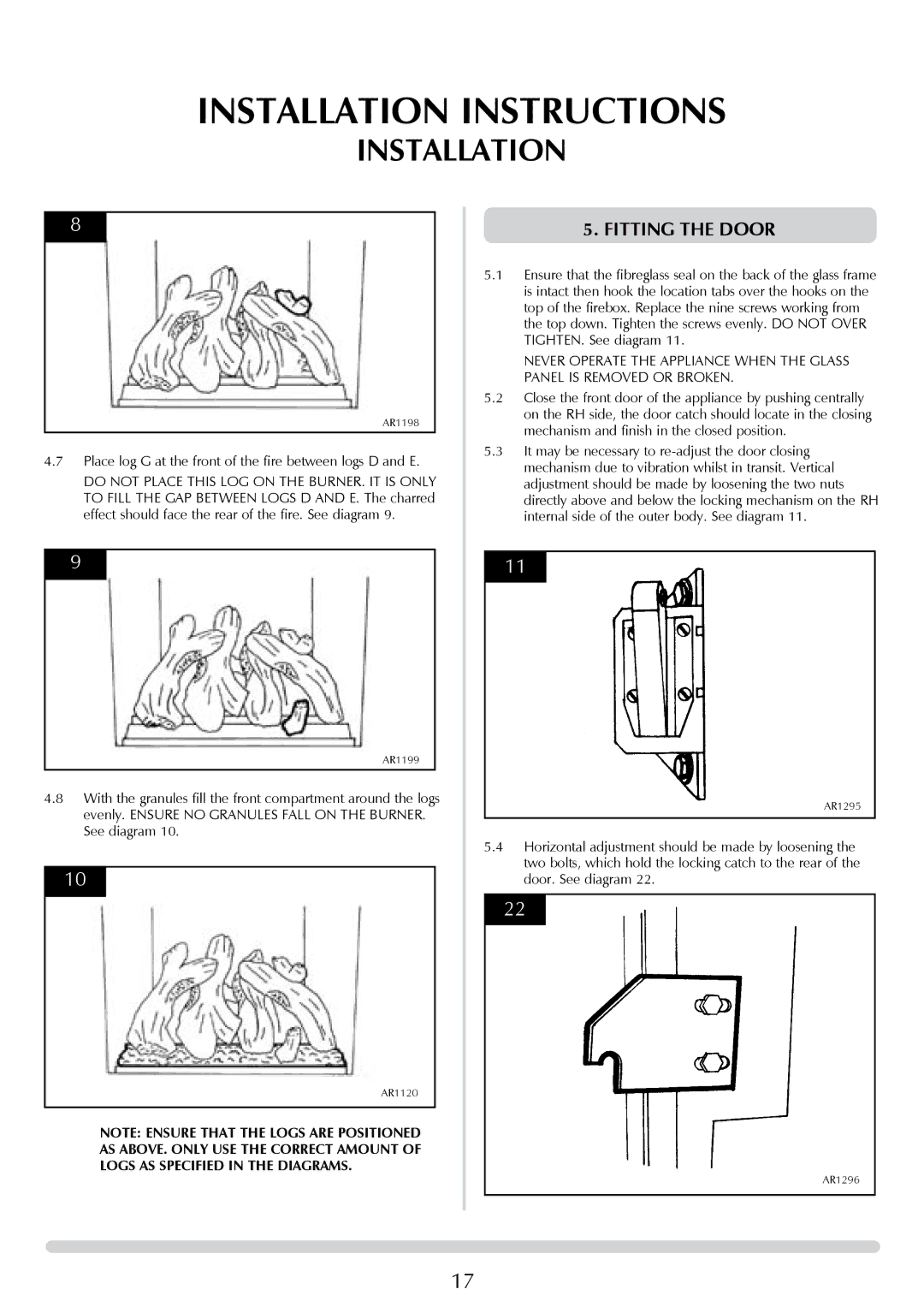 Stovax P8627 BS, P8627 MA manual Fitting The Door 